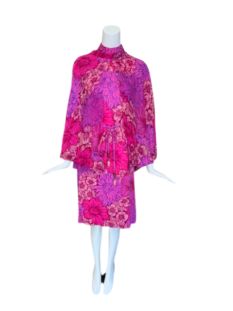 La Mendola Pink Silk Dress with Cape