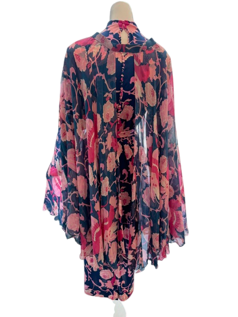 La Mendola Blue Silk Dress with Cape