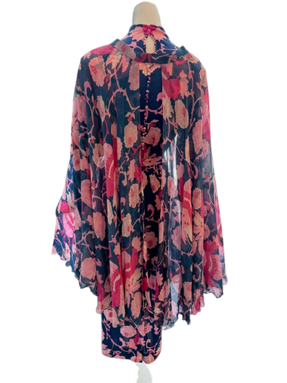 La Mendola Blue Silk Dress with Cape