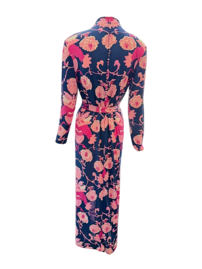 La Mendola Blue Silk Dress with Cape