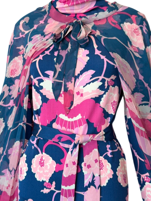 La Mendola Blue Silk Dress with Cape