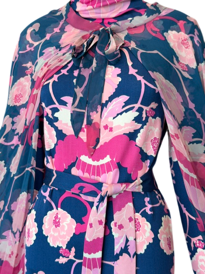 La Mendola Blue Silk Dress with Cape