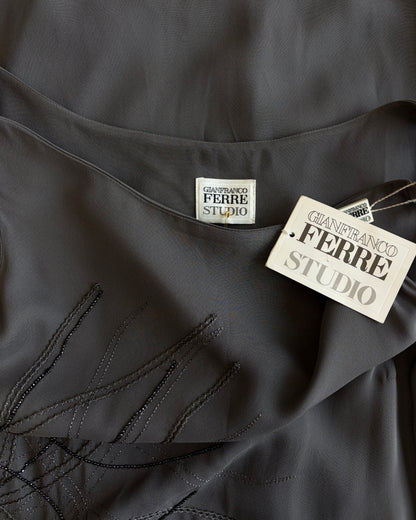 1990s Gianfranco Ferré Deadstock Charcoal Beaded Gown