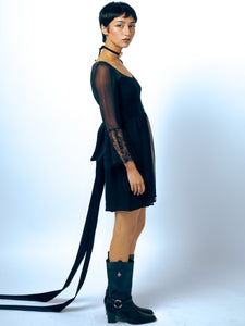 1960's Malcolm Starr Silk LBD With Lace Cuffs And Amazing Satin Tie