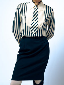 1980's Emmanuelle Khanh Made In France Black Wool Pencil Skirt