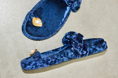 Sonia Rykiel Midnight Velvet Slides with Pearl Shell Detail