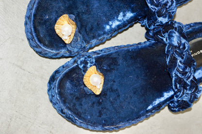 Sonia Rykiel Midnight Velvet Slides with Pearl Shell Detail