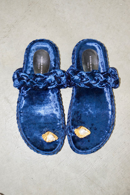 Sonia Rykiel Midnight Velvet Slides with Pearl Shell Detail