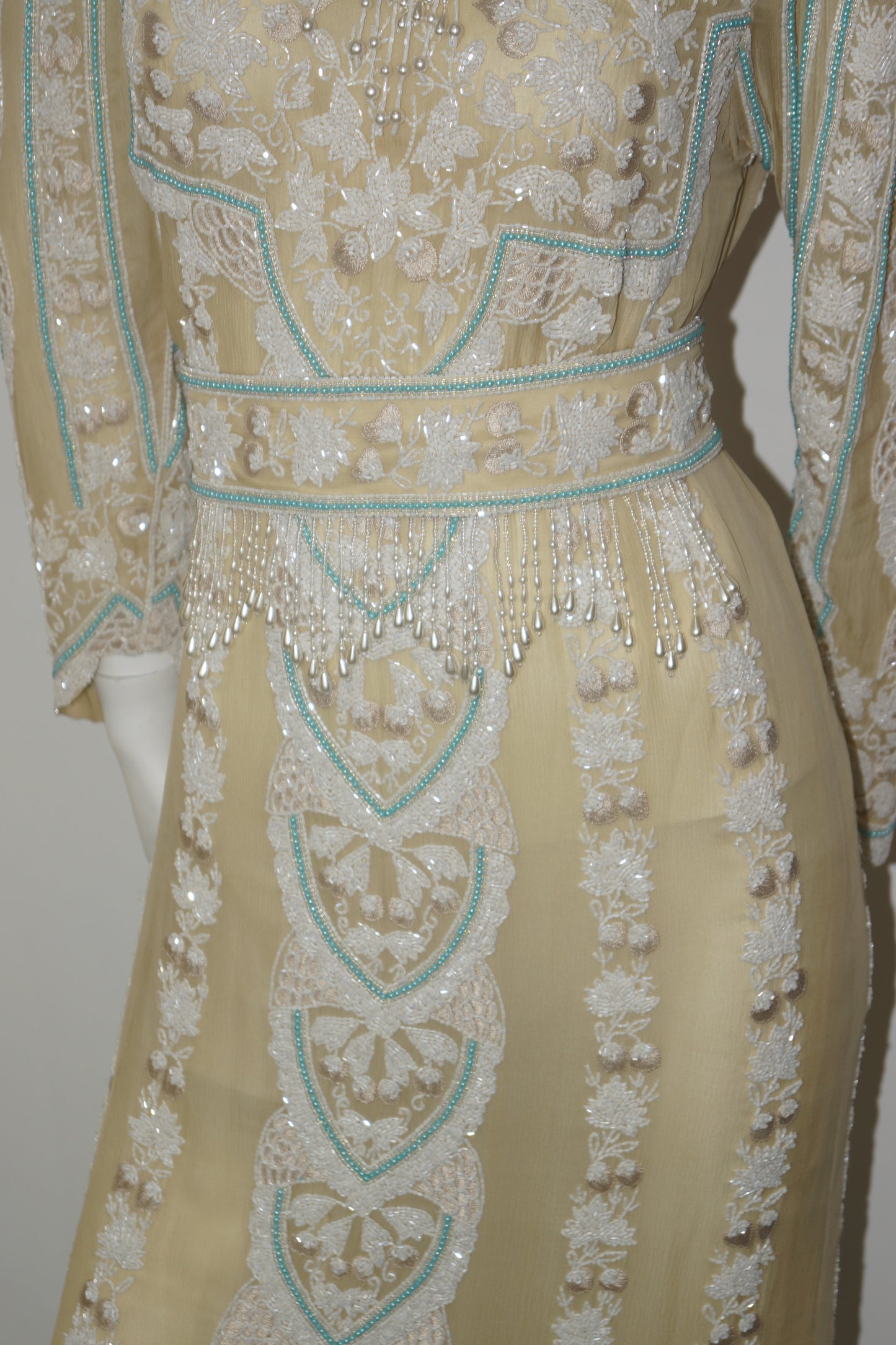 Charles Hill-Roth Beaded Silk Chiffon Dress