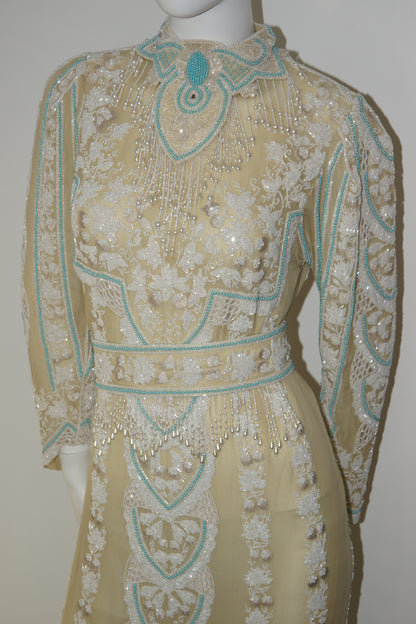 Charles Hill-Roth Beaded Silk Chiffon Dress