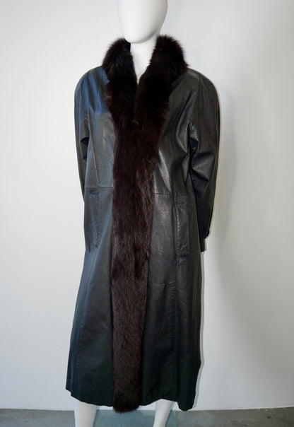 Maxi Leather Coat with Fur Trim