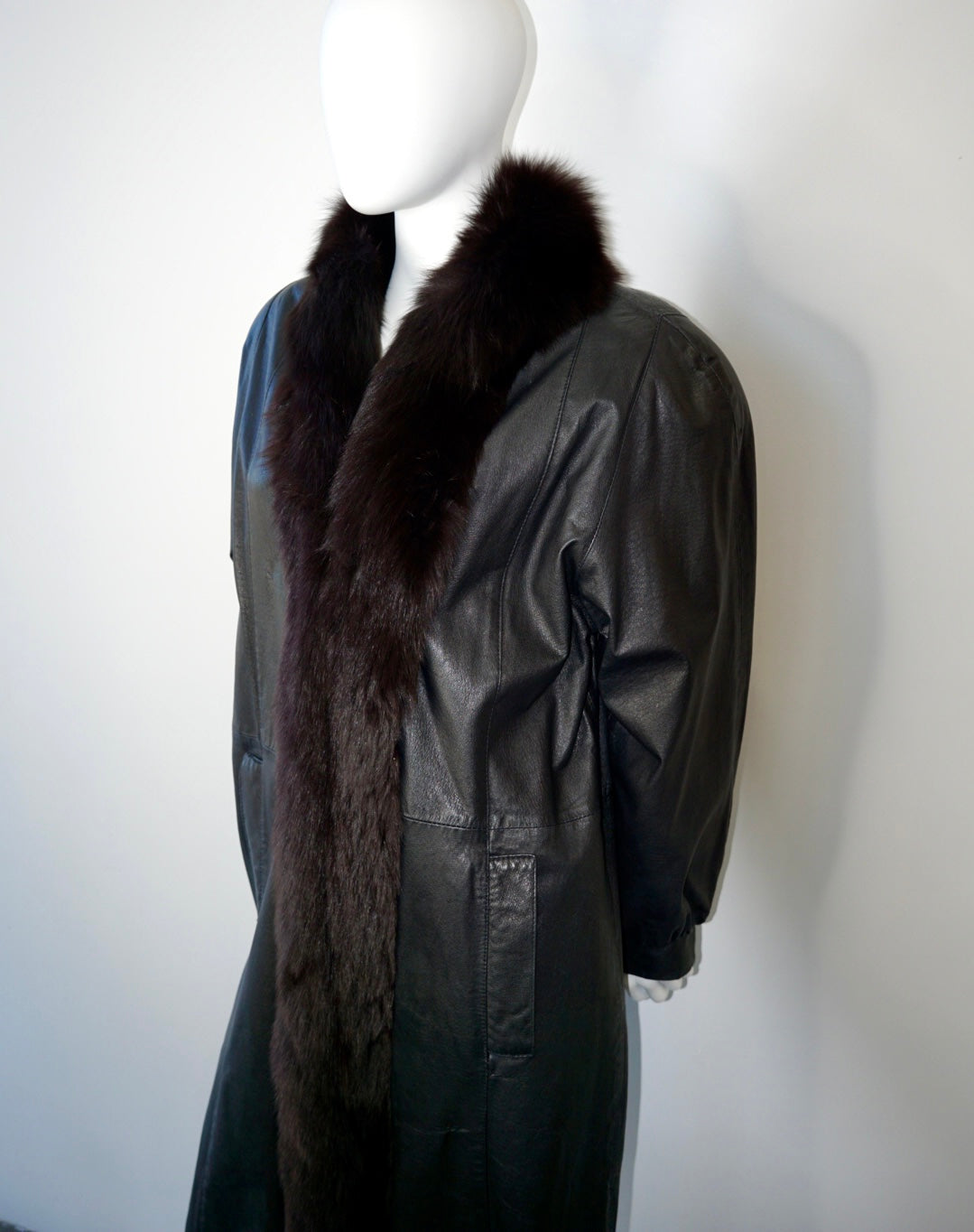 Maxi Leather Coat with Fur Trim