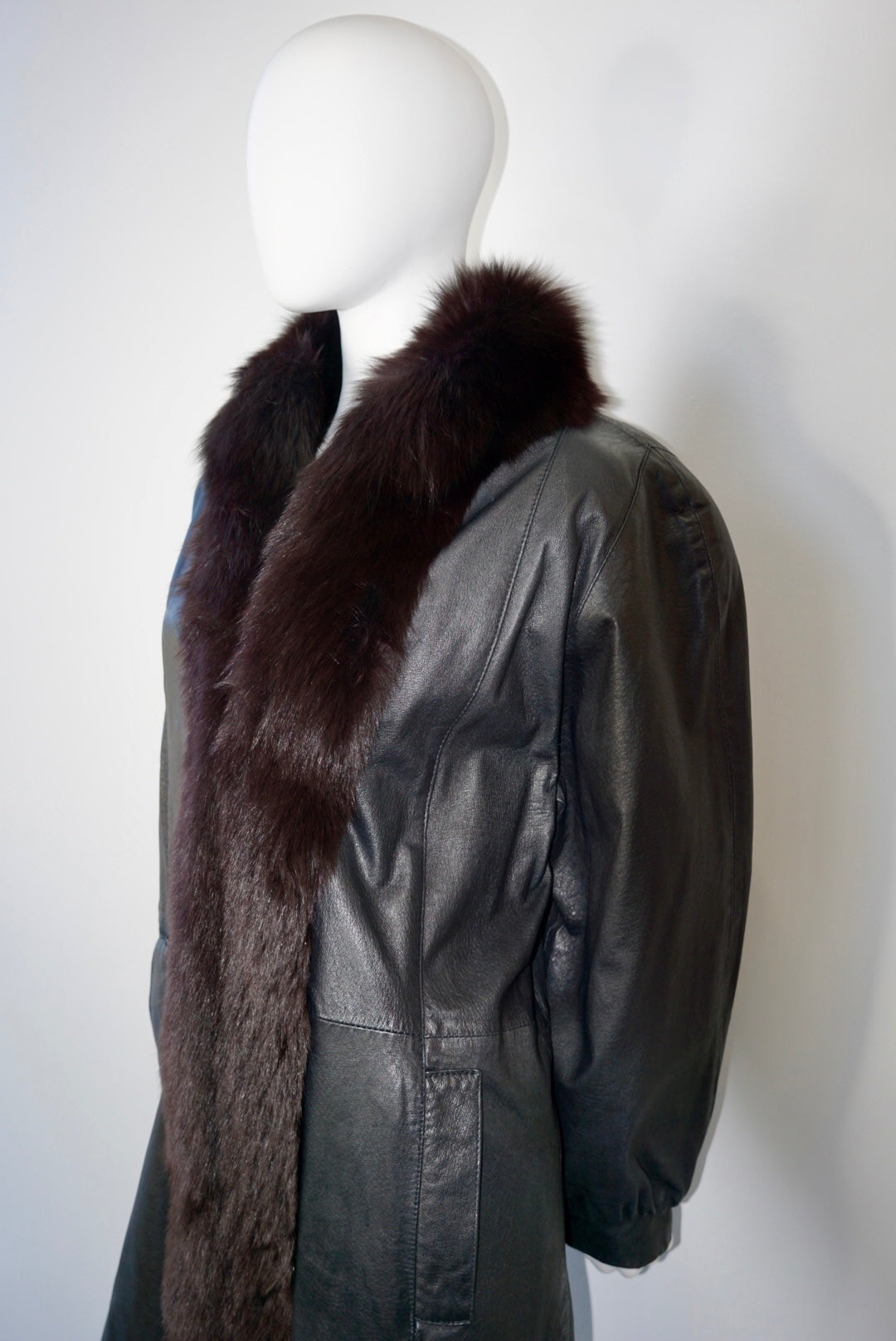 Maxi Leather Coat with Fur Trim