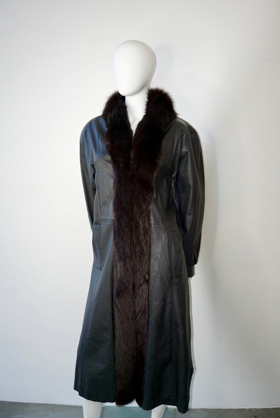 Maxi Leather Coat with Fur Trim