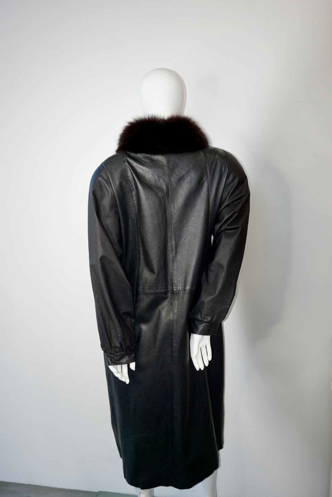 Maxi Leather Coat with Fur Trim