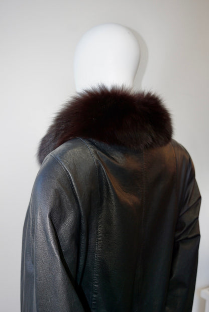 Maxi Leather Coat with Fur Trim