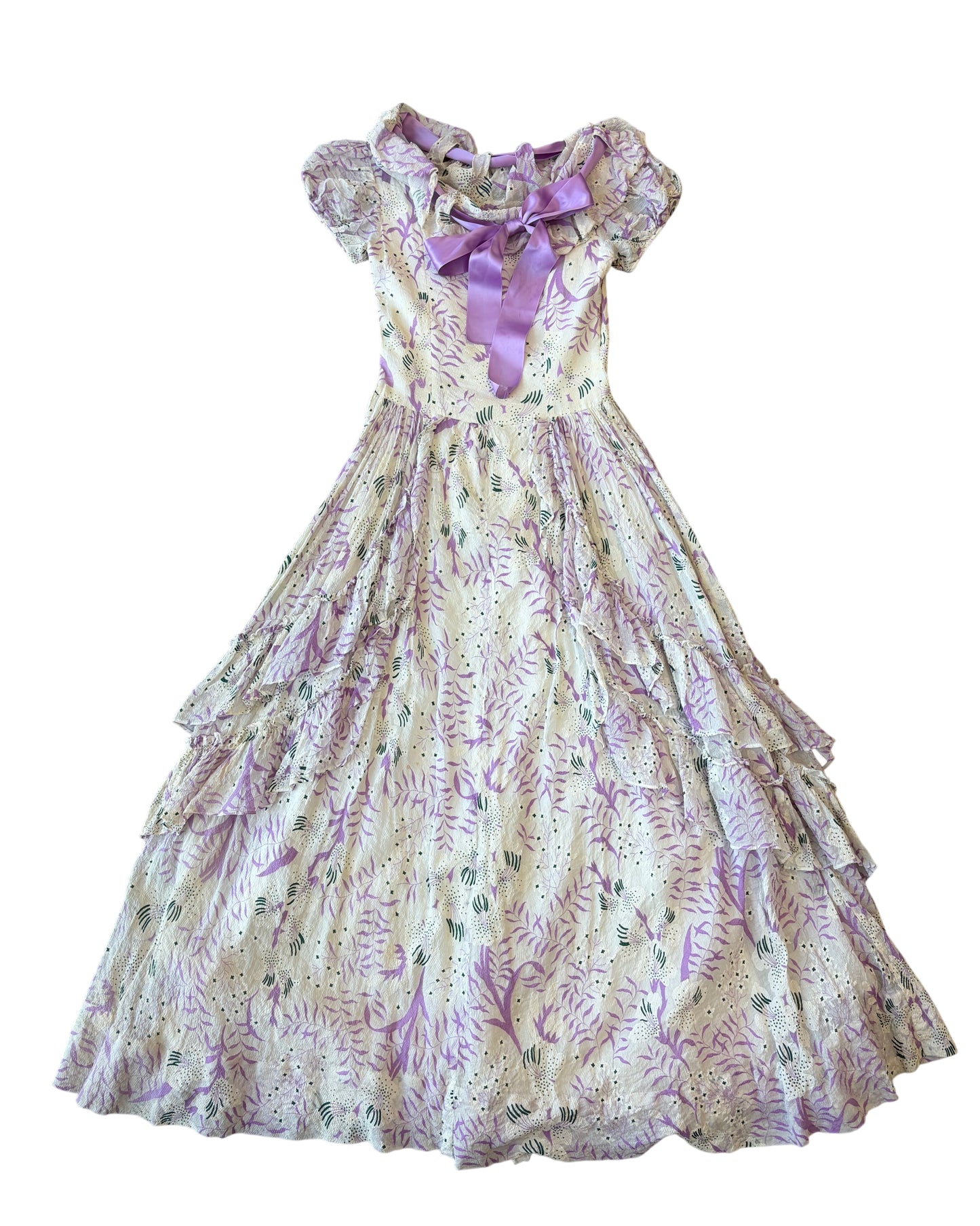 1930's Ruffle Printed Maxi Dress