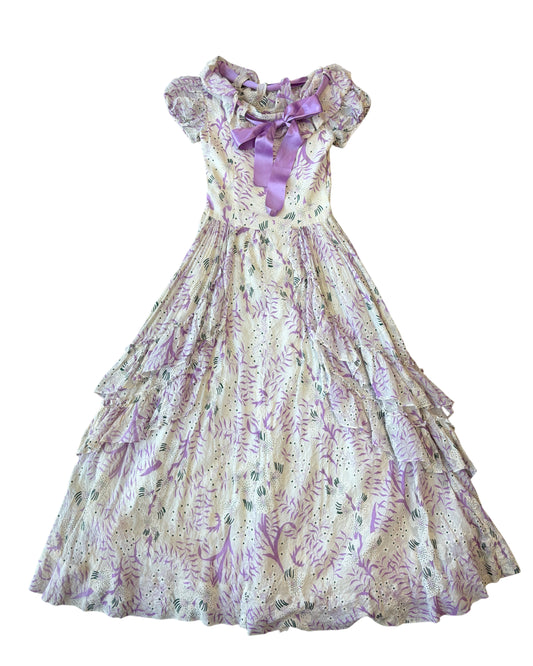 1930's Ruffle Printed Maxi Dress