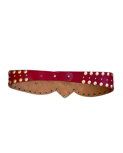 Red Embellished Leather Belt