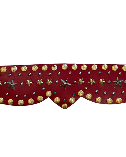 Red Embellished Leather Belt