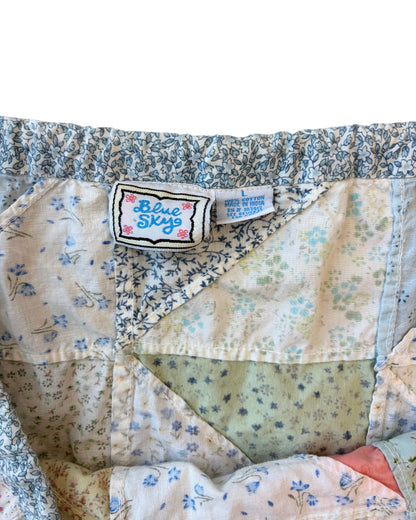 1970s Blue Sky Cotton Patchwork Skirt