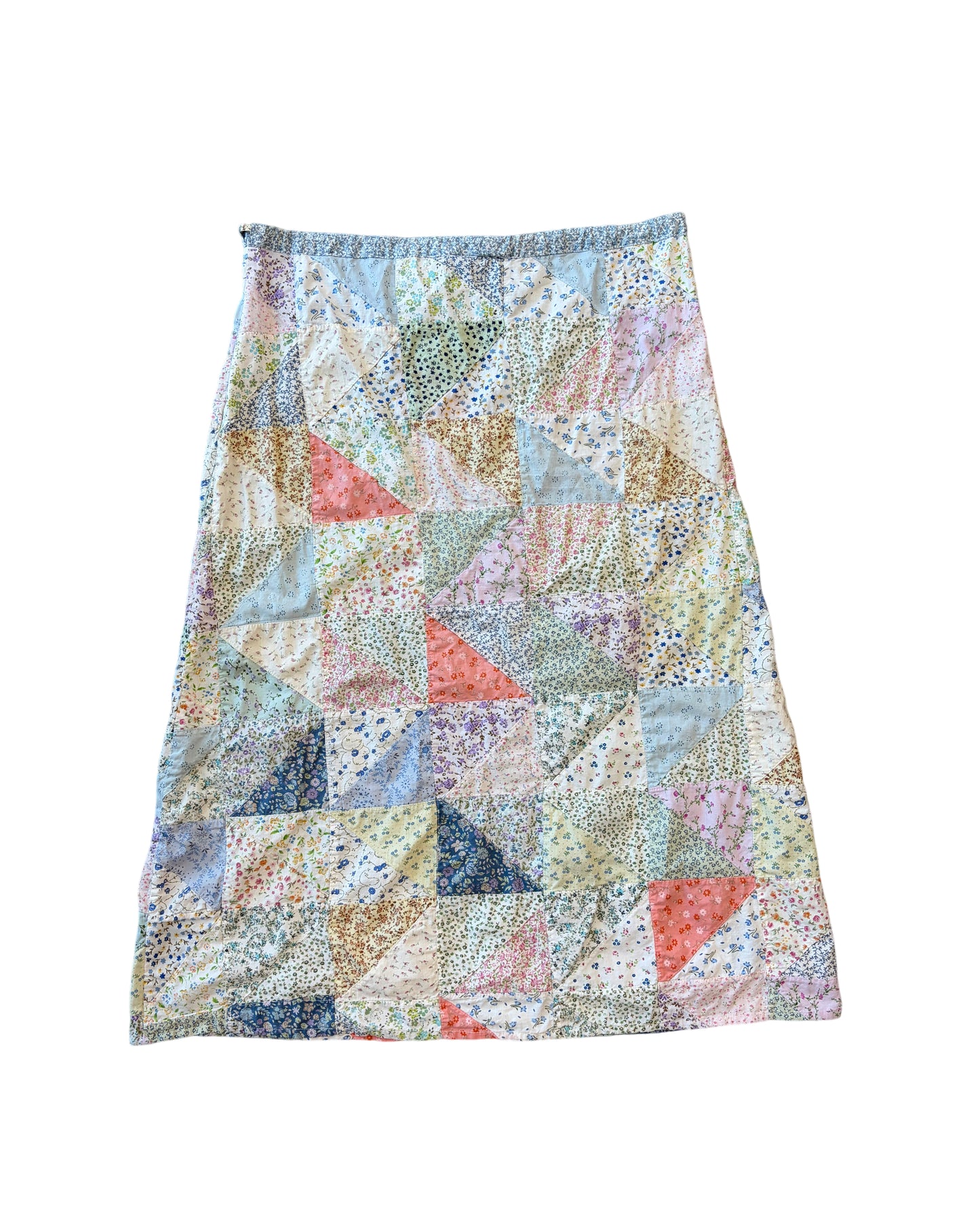 1970s Blue Sky Cotton Patchwork Skirt