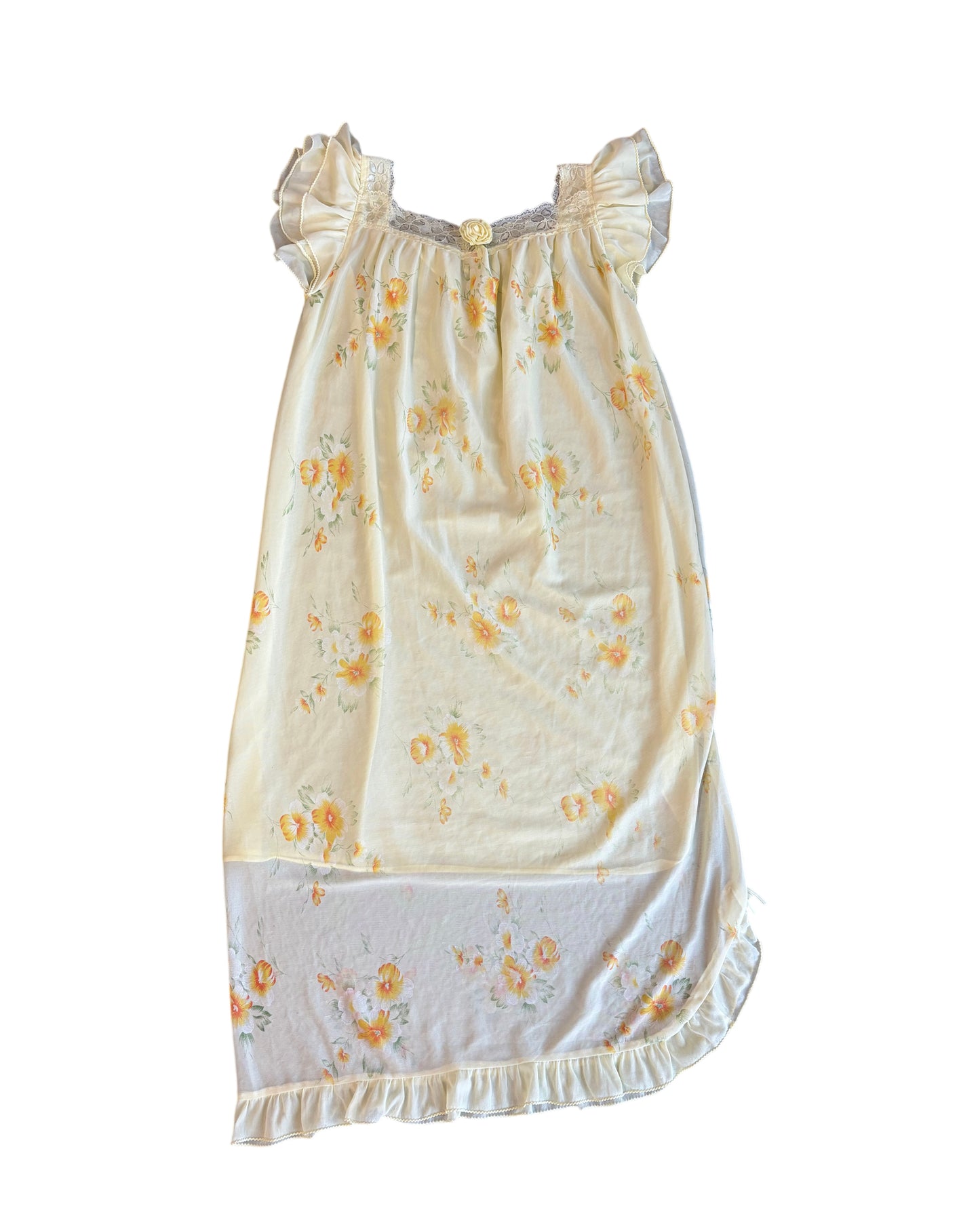 Yellow Floral Ruffle Peignoir Slip Dress
