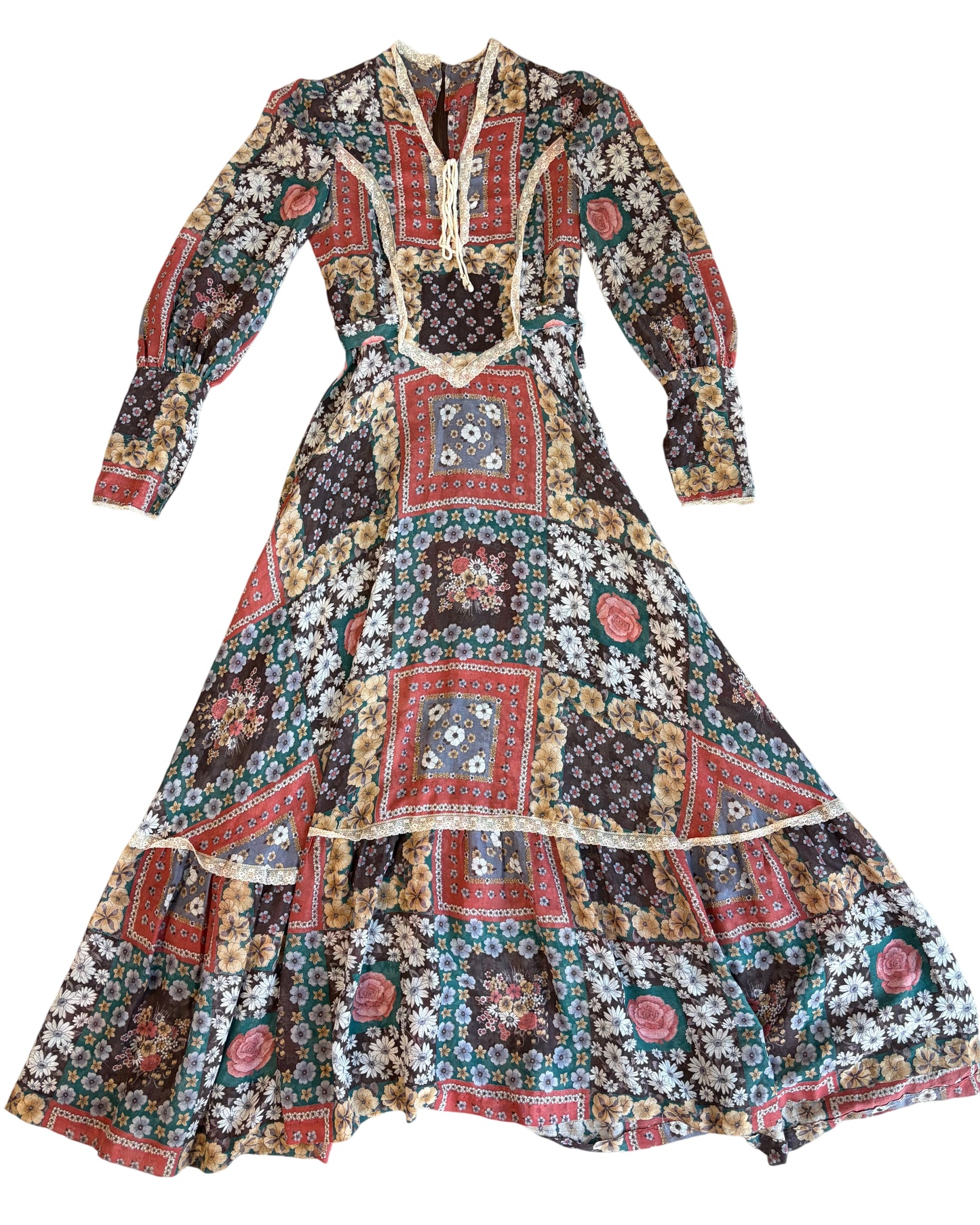 1970's Patchwork Print Dress