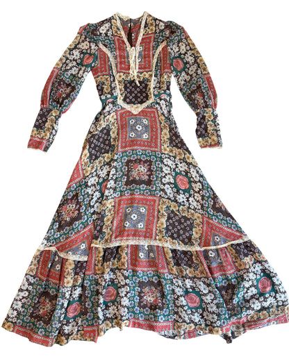 1970's Patchwork Print Dress