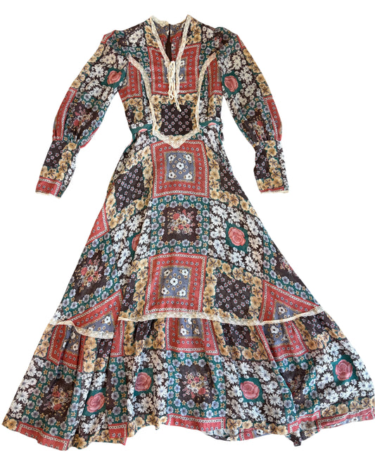 1970's Patchwork Print Dress