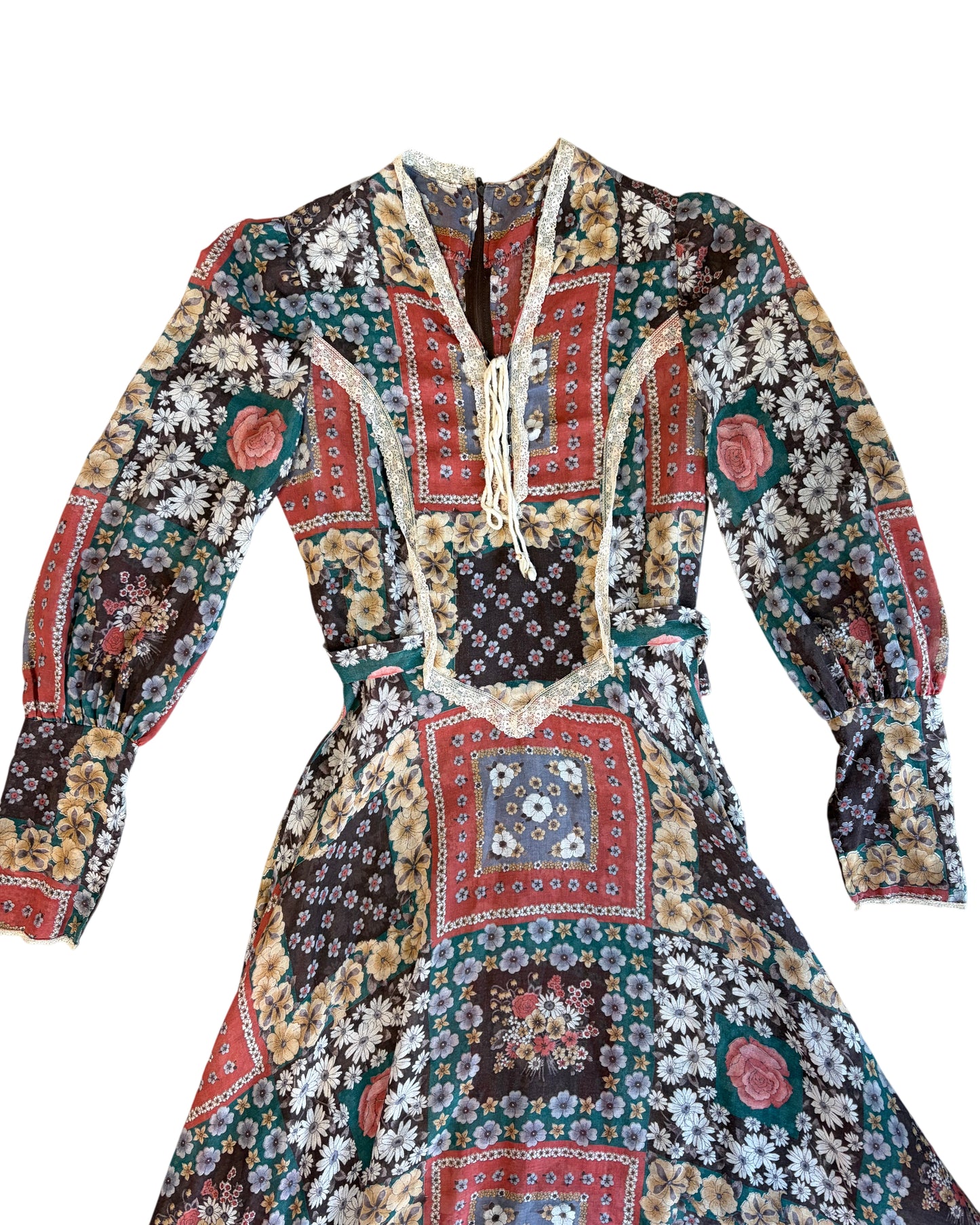1970's Patchwork Print Dress