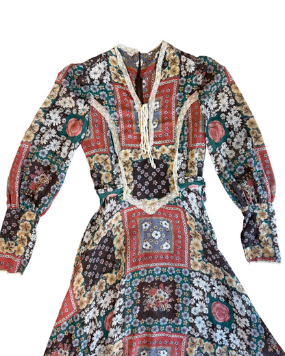 1970's Patchwork Print Dress