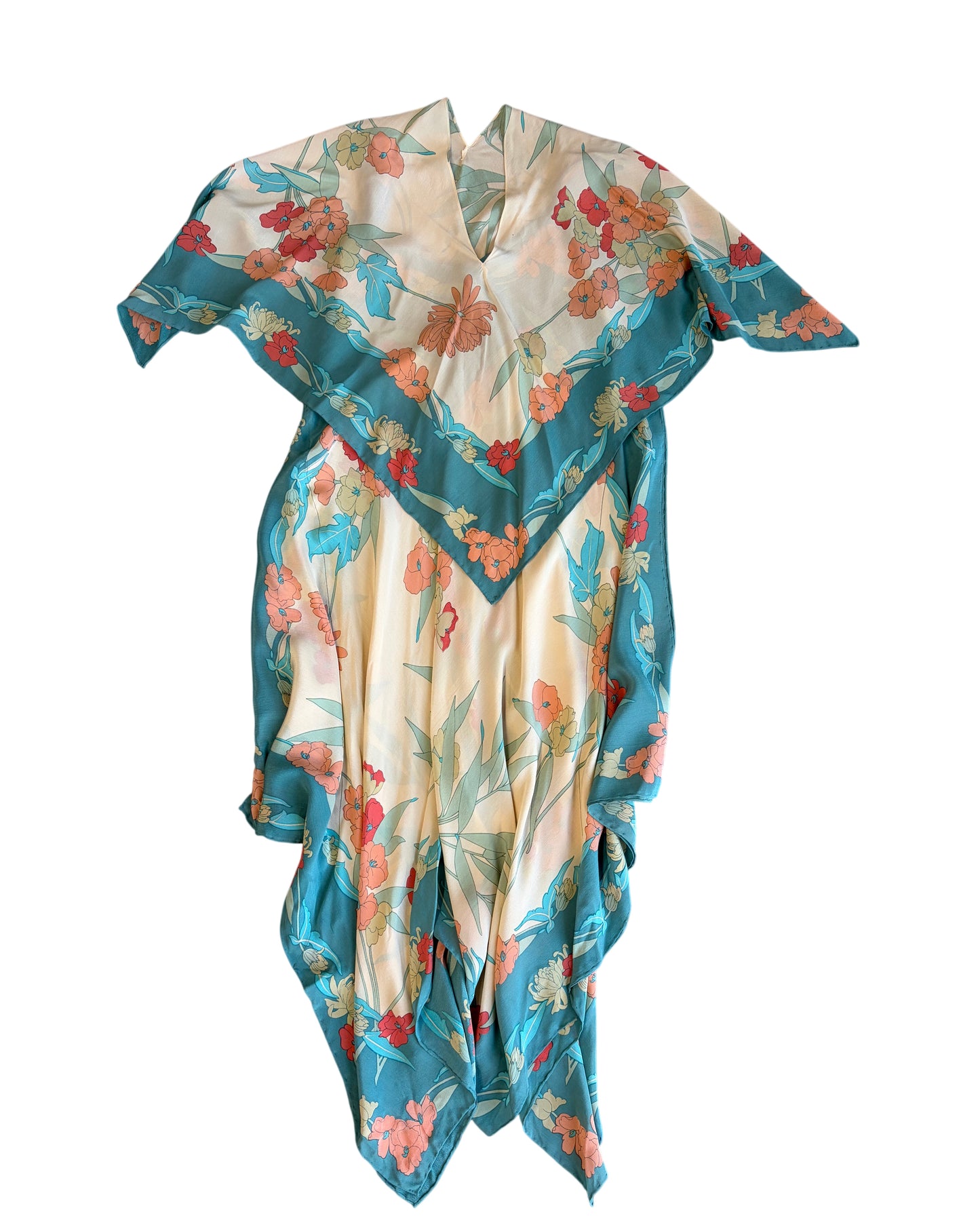 1970's Brijo Silk Handkerchief Dress Two-Piece Set