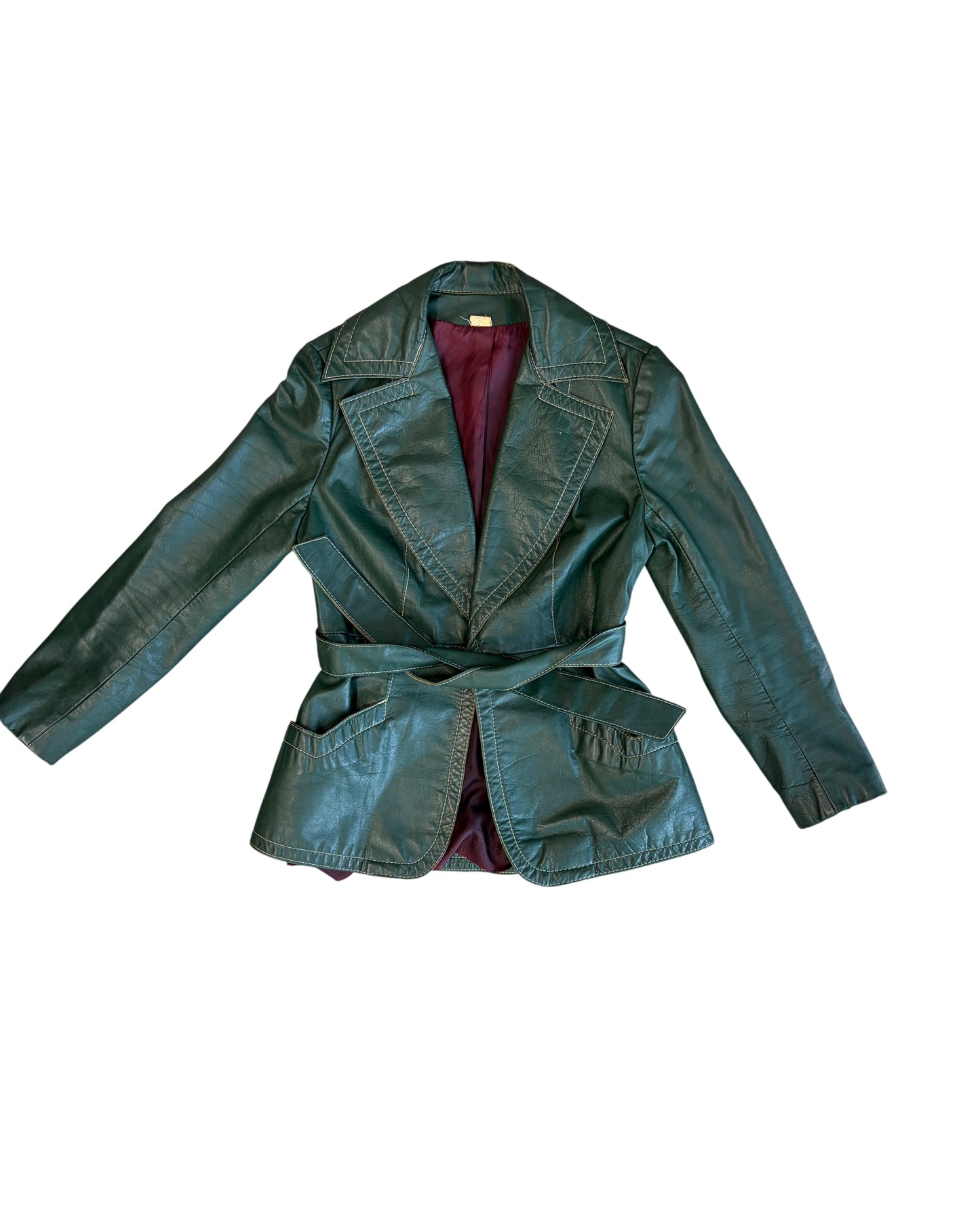 1970's Green Leather Belted Jacket