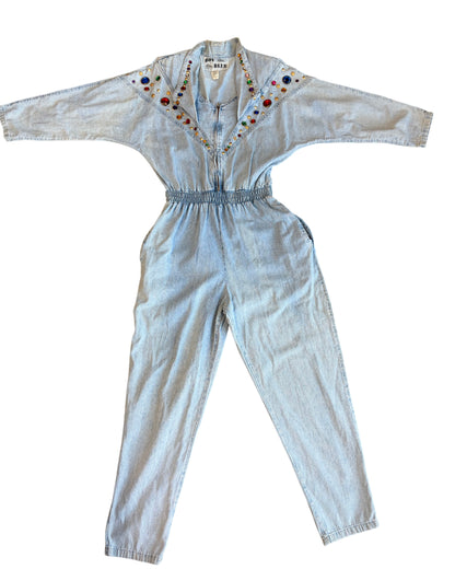 1980's Jeweled Denim Jumpsuit