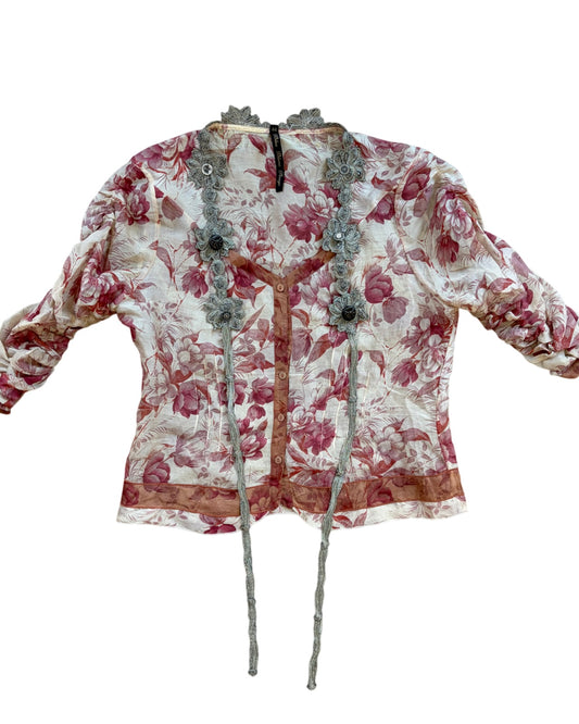 Bleu Blanc Rouge Floral Silk Blouse