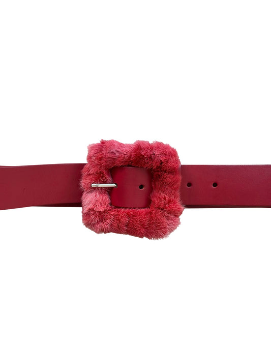 Cristina Effe Leather Belt with Fur Buckle