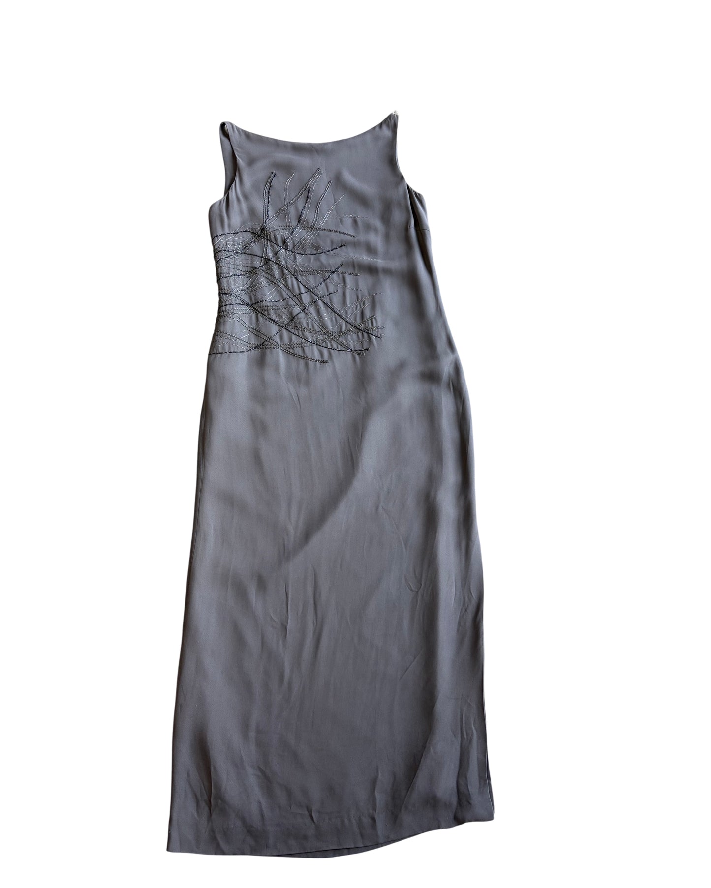 1990s Gianfranco Ferré Deadstock Charcoal Beaded Gown