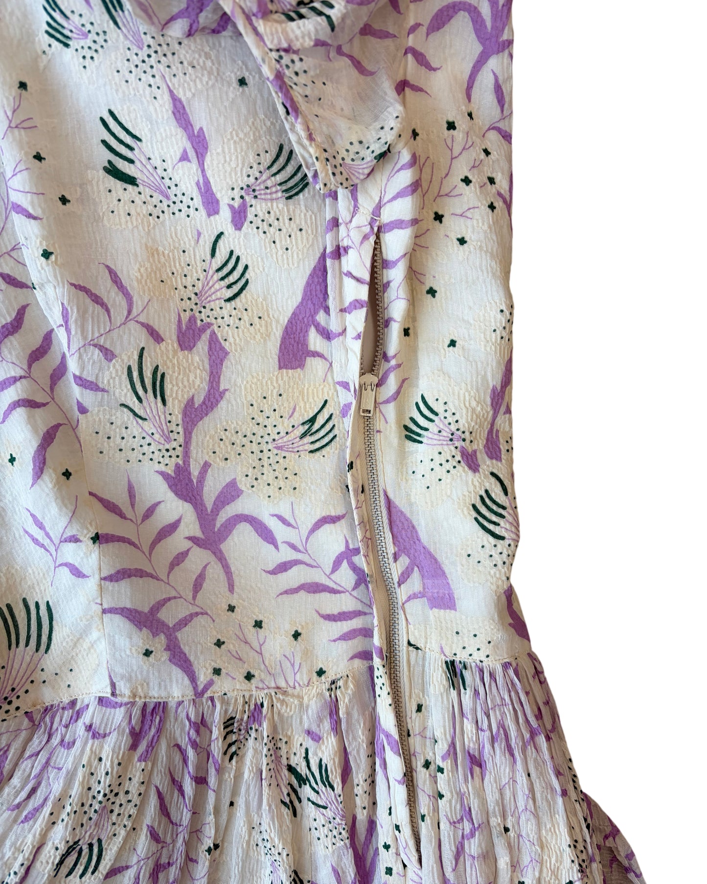 1930's Ruffle Printed Maxi Dress