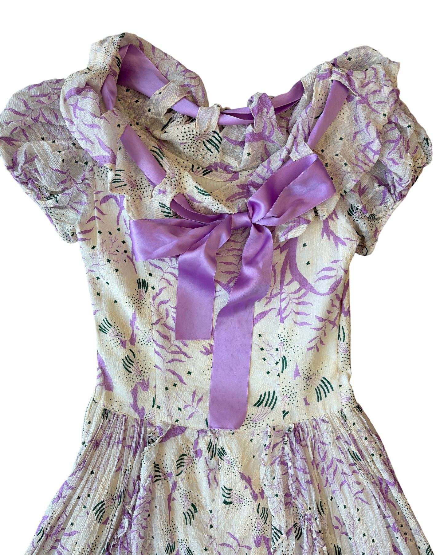 1930's Ruffle Printed Maxi Dress