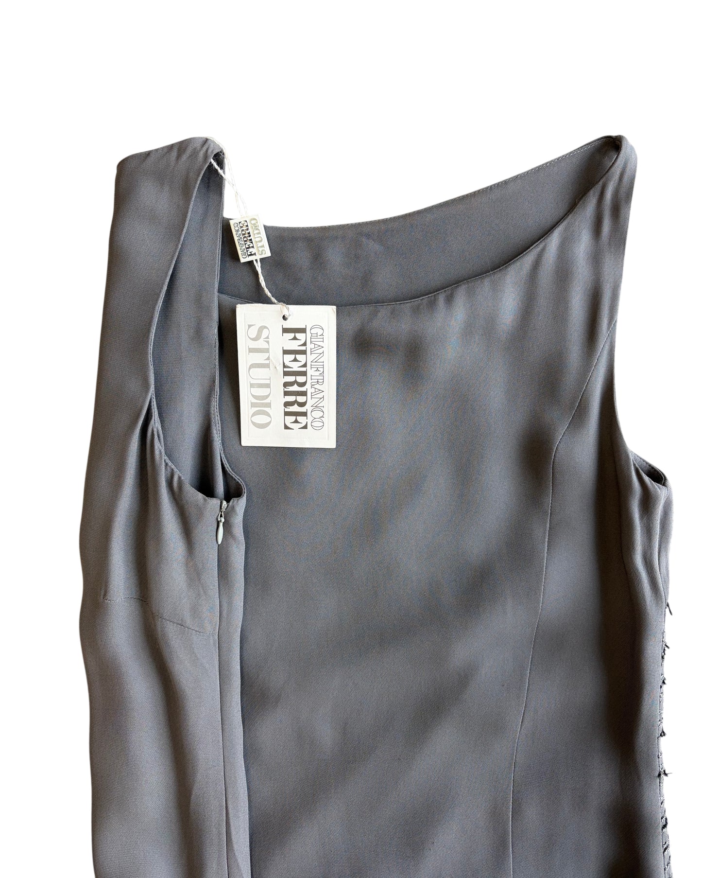 1990s Gianfranco Ferré Deadstock Charcoal Beaded Gown