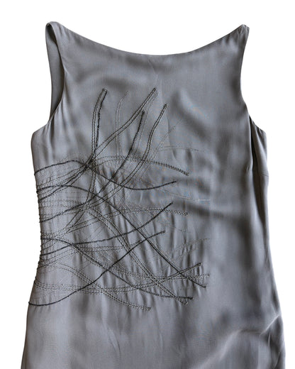 1990s Gianfranco Ferré Deadstock Charcoal Beaded Gown