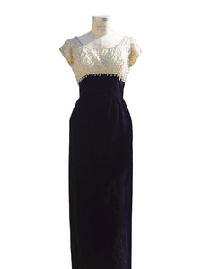 1950s-60s Cardinal Detroit Velvet and Beaded Tea Length Dress