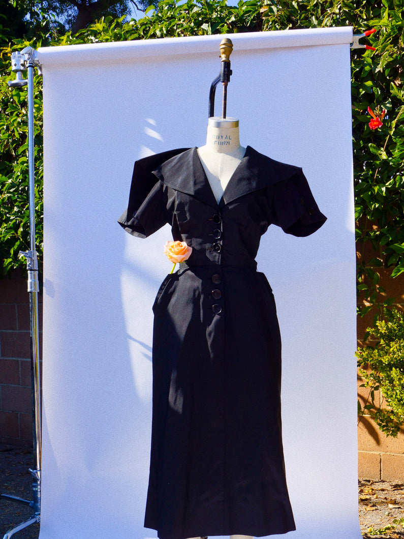 1950s Omar Kiam Black Dress With Gorgeous Waist line