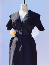 Load image into Gallery viewer, 1950s Omar Kiam Black Dress With Gorgeous Waist line