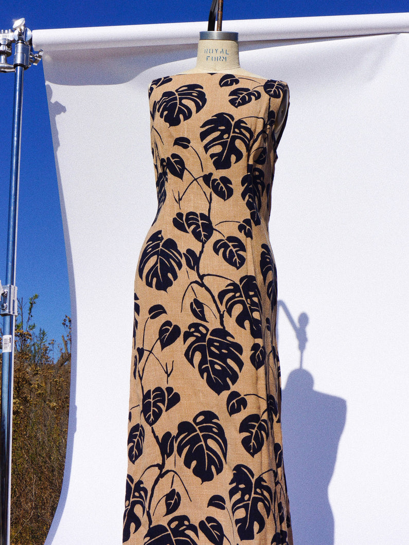 1970's Christian Dior Monstera Leaf Printed Gown with Train