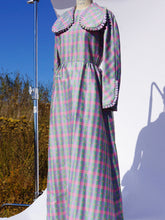 Load image into Gallery viewer, 1980s Geoffrey Beene Long Sleeve Pastel Plaid Gown