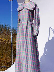 1980s Geoffrey Beene Long Sleeve Pastel Plaid Gown