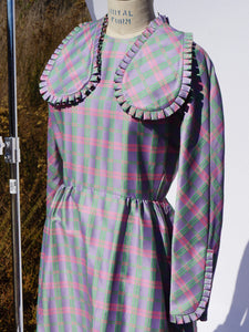 1980s Geoffrey Beene Long Sleeve Pastel Plaid Gown