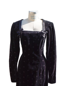 1990's Ungaro Long Sleeve Black Velvet Dress